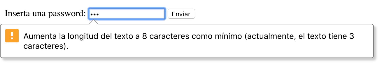 Imagen de un Mensaje Error de Número Mínimo de Caracteres