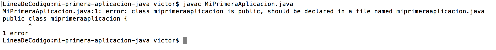 Error al compilar Mi Primera Aplicación Java